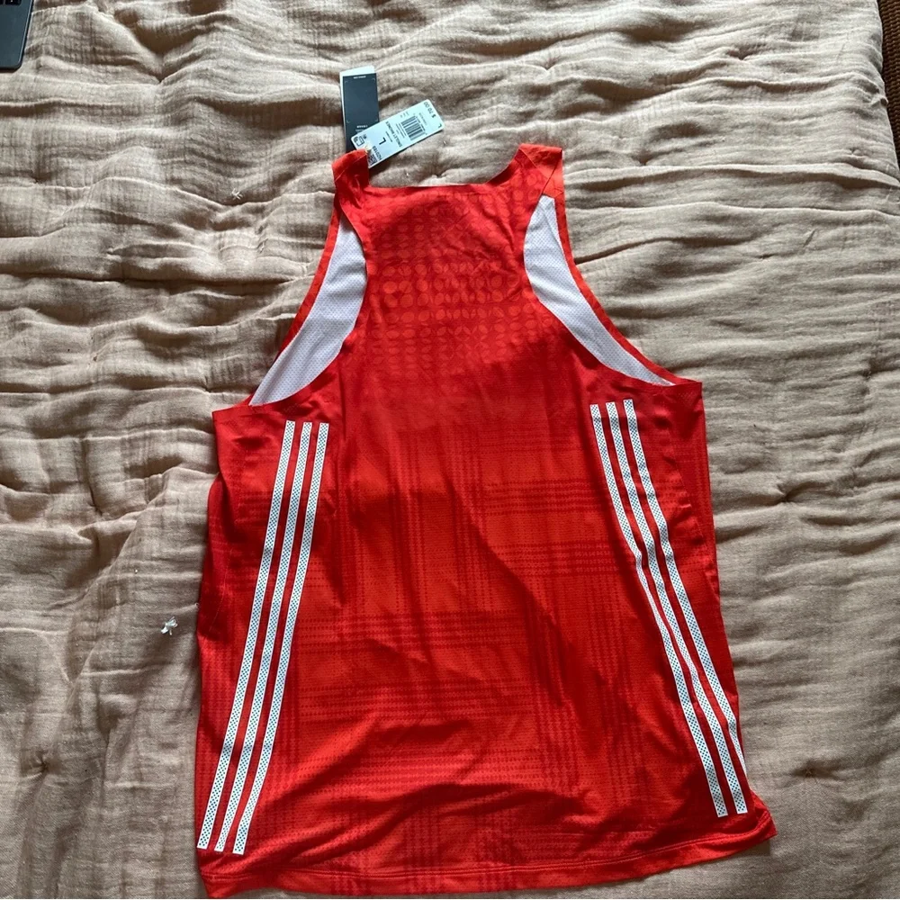 Adidas Rare Rhonex Geometric Red Aeroready Racing Singlet Running Tank Top
